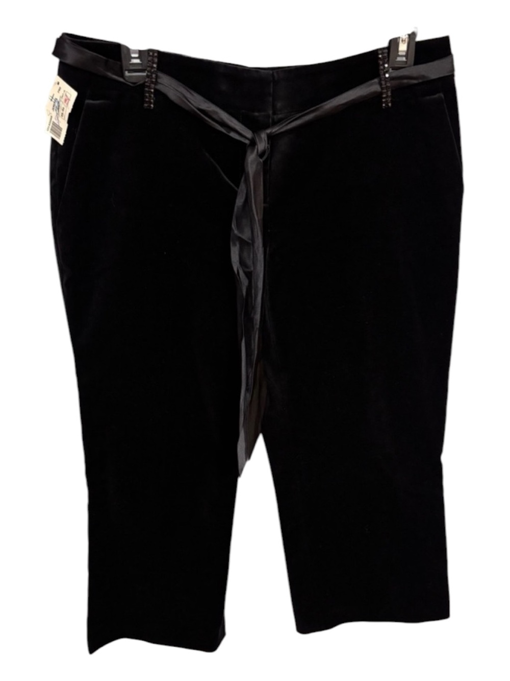 NWT Laundry Black Velvet Cropped Pants with Satin Tie Belt Sz 8